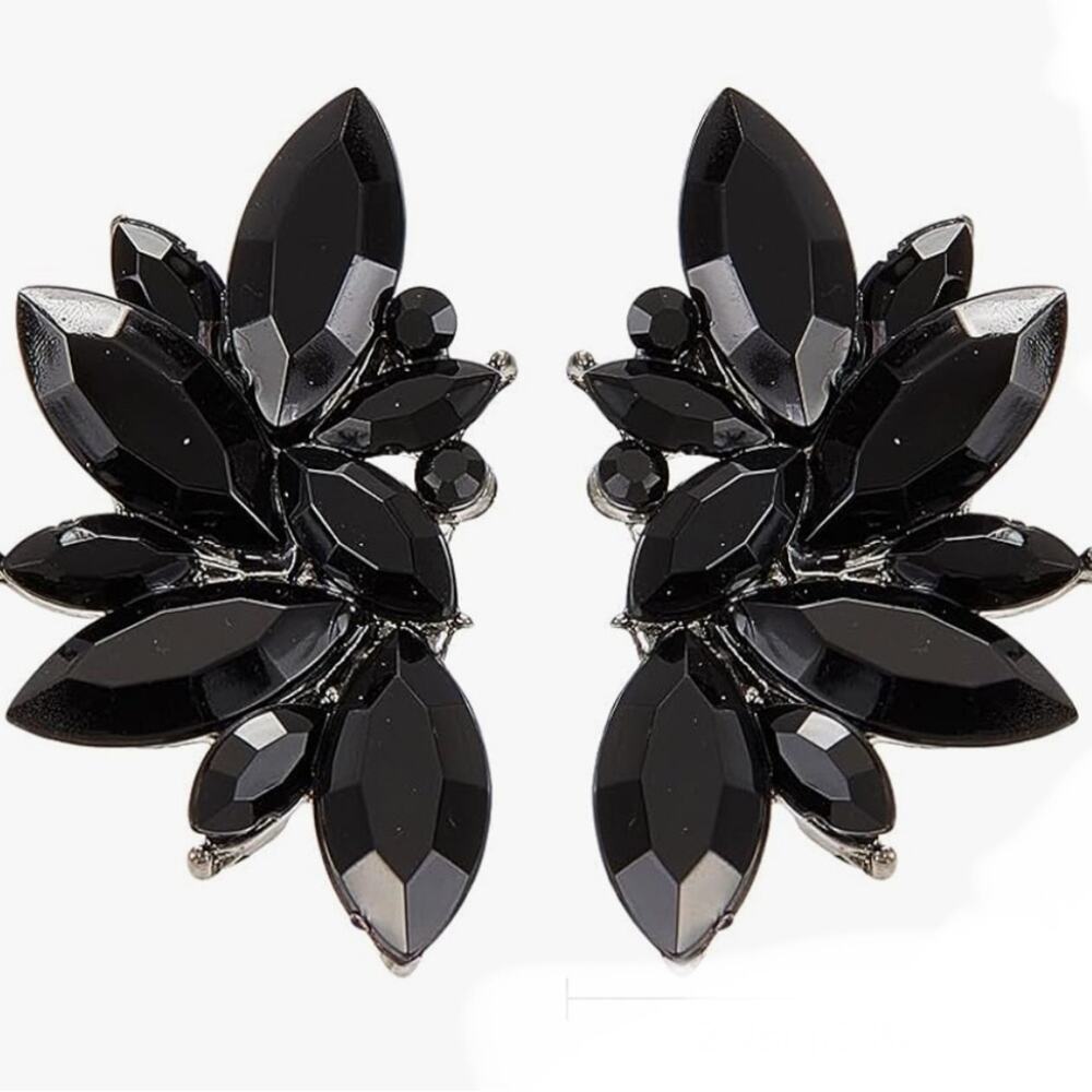 Black Marquis Rhinestone Stud Earrings